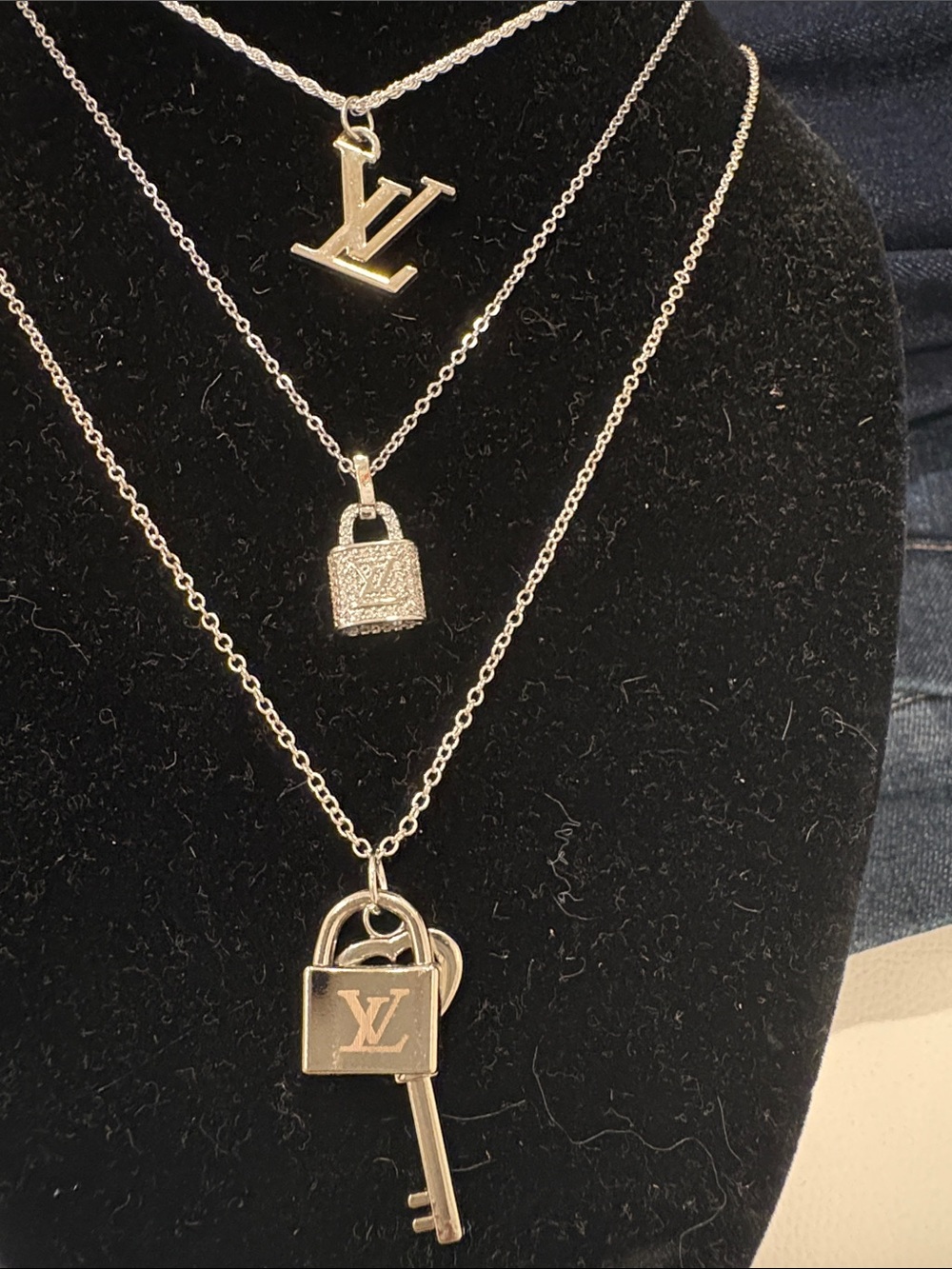 3 New Fashion Silver Tone Logo, Padlock & Key Necklaces